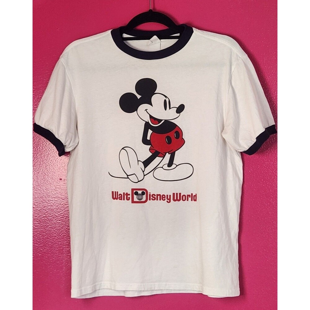 Walt Disney World Mickey Mouse White Ringer T-shirt Short Sleeve Small